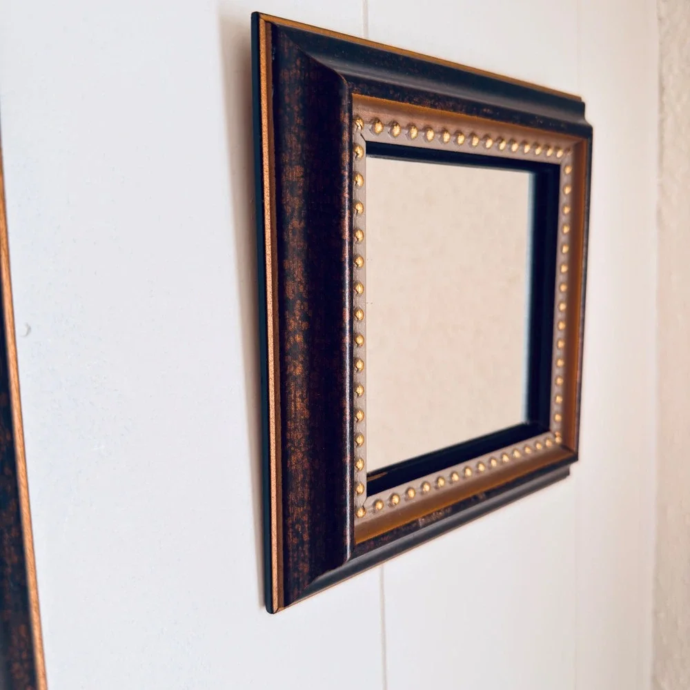 Home Interiors Co Set of 2 Square Mirrors Bronze Gold Beaded Frame Vintage 2003